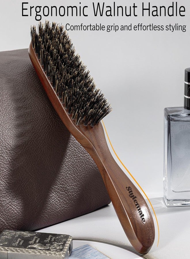 STYLEMATE Boar Bristle Hair Brush for Men, Mens Slick Back Hair Brush with Stiff Bristles & Wooden Walnut Handle for Thick & Fine Hair Smoothing, Detangling, Styling, Beard Straightens - Image 3